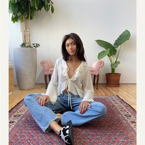 Isalis white ruffle tie front Santana top